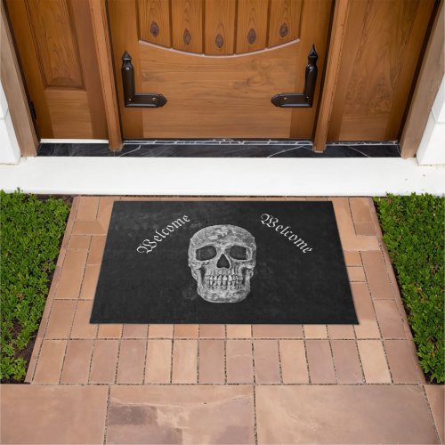 Gothic Skull Head Black And White Custom Doormat