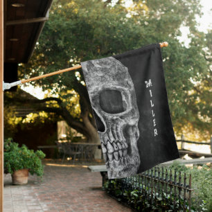 Gothic Skull Head Black And White Custom House Flag