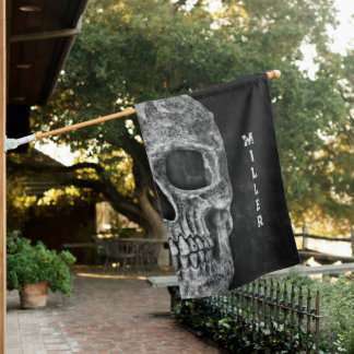 Gothic Skull Head Black And White Custom House Flag
