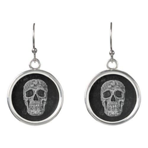 Gothic Skull Head Black And White Grunge Earrings