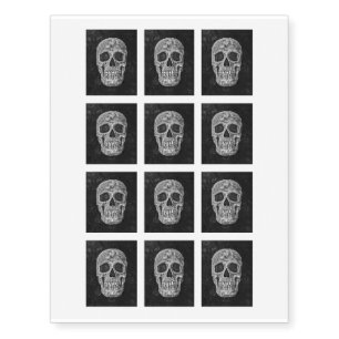 Gothic Skull Head Black And White Grunge Temporary Tattoos