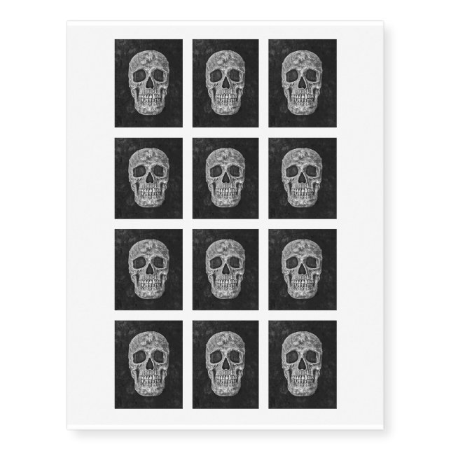 Gothic Skull Head Black And White Grunge Temporary Tattoos (Front)