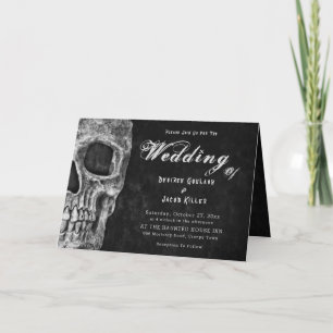Gothic Skull Head Black And White Hallowedding Invitation