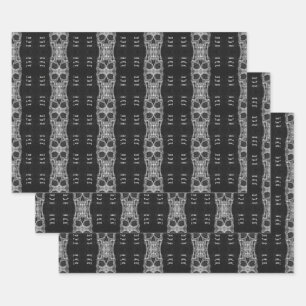 Gothic Skull Head Black And White Pattern Wrapping Paper Sheets