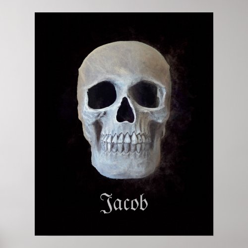 Gothic Skull Head Black And White Spooky Poster
