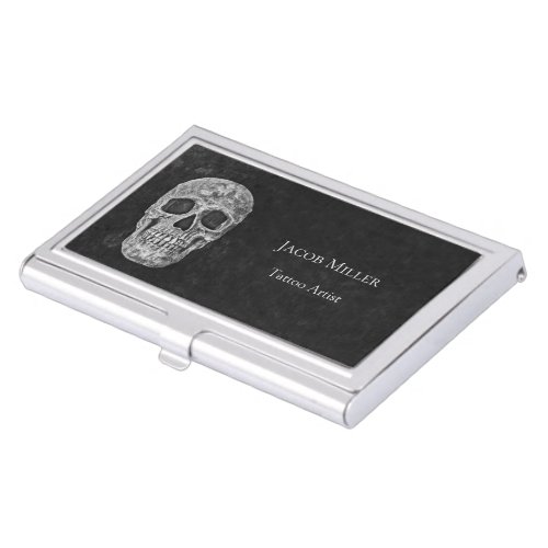 Gothic Skull Head Black And White Tattoo Artist Business Card Case