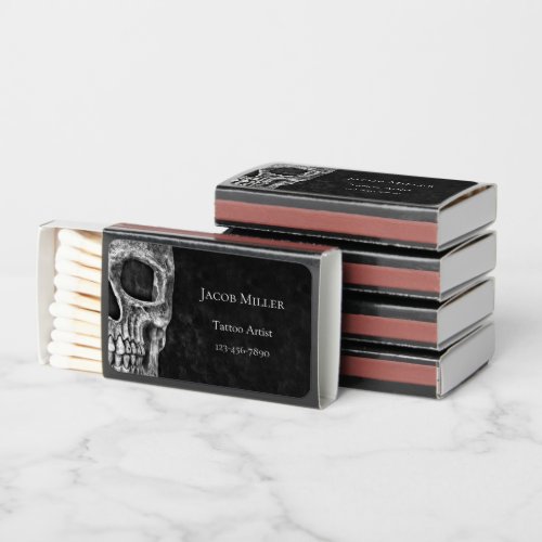 Gothic Skull Head Black And White Tattoo Artist Matchboxes