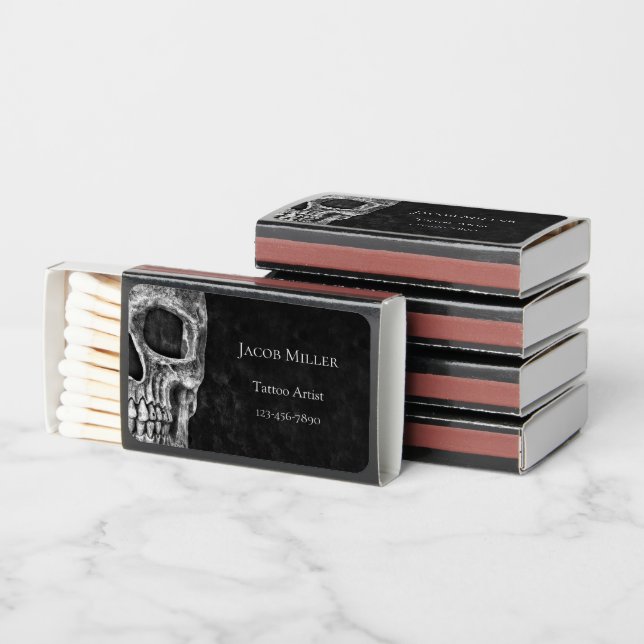 Gothic Skull Head Black And White Tattoo Artist Matchboxes (Stacked)