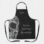 Gothic Skull Head Black And White Tattoo Shop Apron at Zazzle
