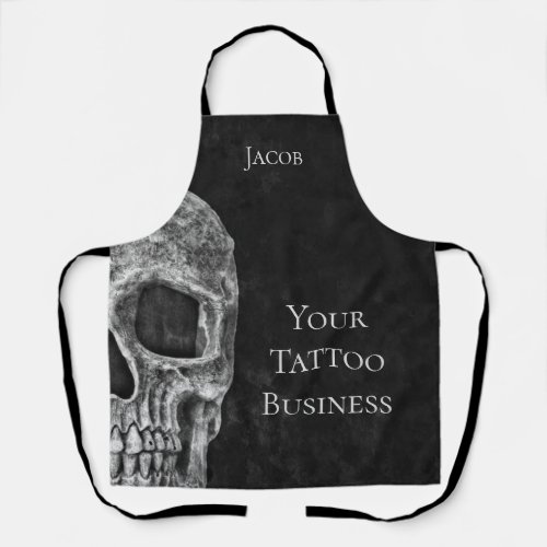 Gothic Skull Head Black And White Tattoo Shop Apron