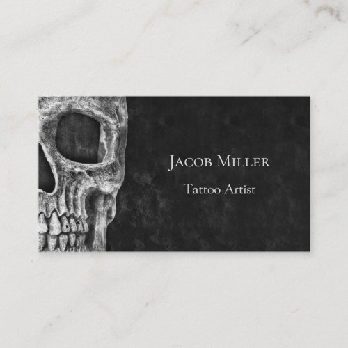 Gothic Skull Head Black And White Tattoo Shop Business Card