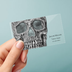 Gothic Skull Head Black And White Tattoo Shop Clear Business Cards