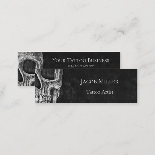 Gothic Skull Head Black And White Tattoo Shop Mini Business Card