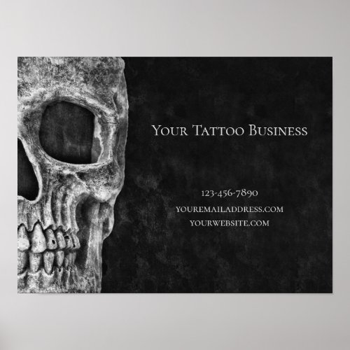 Gothic Skull Head Black And White Tattoo Shop Poster