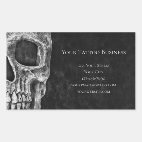 Gothic Skull Head Black And White Tattoo Shop Rectangular Sticker