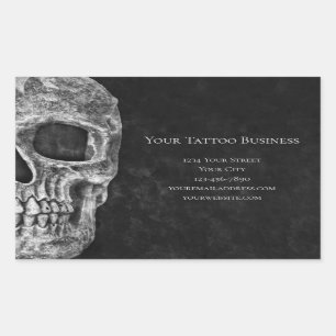 Gothic Skull Head Black And White Tattoo Shop Rectangular Sticker