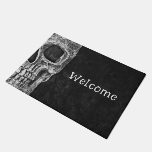 Gothic Skull Head Black And White Welcome Doormat
