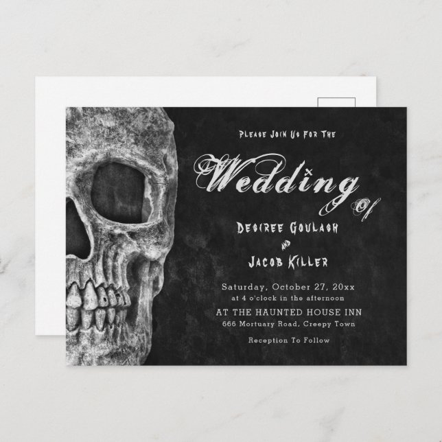 Gothic Skull Head Black Hallowedding Invitation (Front/Back)