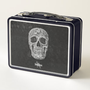 Gothic Skull Head Black White Retro Style Monogram Metal Lunch Box