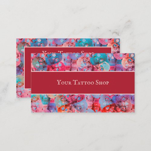 Gothic Skull Head Colorful Pink Teal Blue Pattern Business Card
