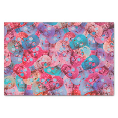 Gothic Skull Head Colorful Pink Teal Blue Pattern Tissue Paper