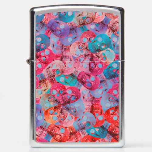 Gothic Skull Head Colorful Pink Teal Blue Pattern Zippo Lighter