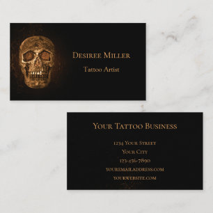 Gothic Skull Head Glowing Gold Black Tattoo Shop Business Card