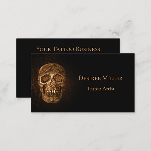 Gothic Skull Head Glowing Gold Black Tattoo Shop Business Card