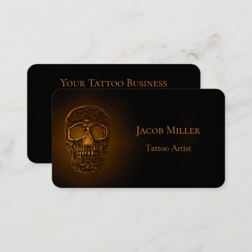 Gothic Skull Head Gold Metallic Tattoo Artist Business Card