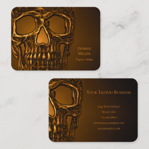 Gothic Skull Head Gold Metallic Tattoo Shop Business Card