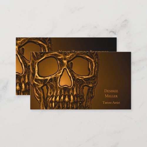 Gothic Skull Head Gold Metallic Tattoo Shop Business Card