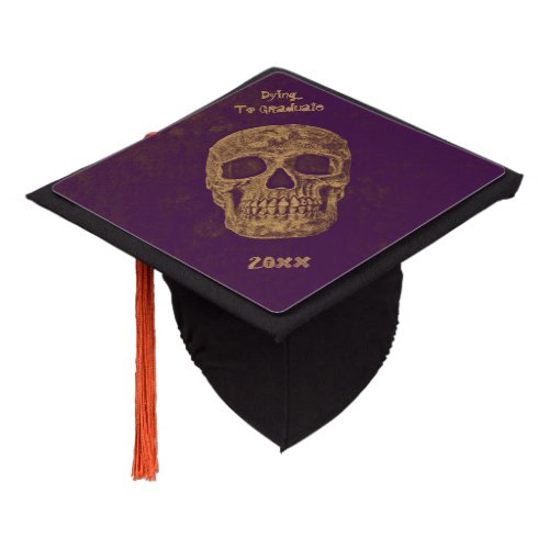 Gothic Skull Head Gold Purple Cool Grunge Design Graduation Cap Topper