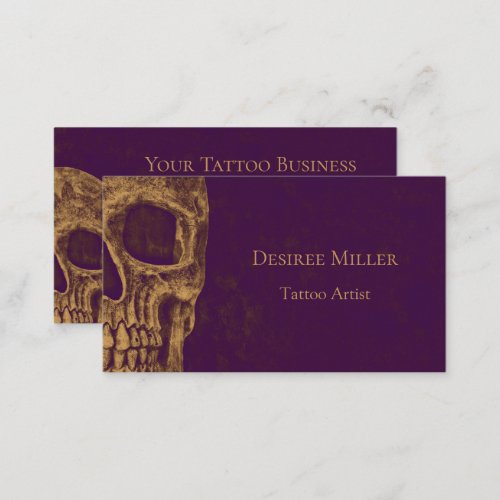 Gothic Skull Head Gold Purple Tattoo Shop Business Card