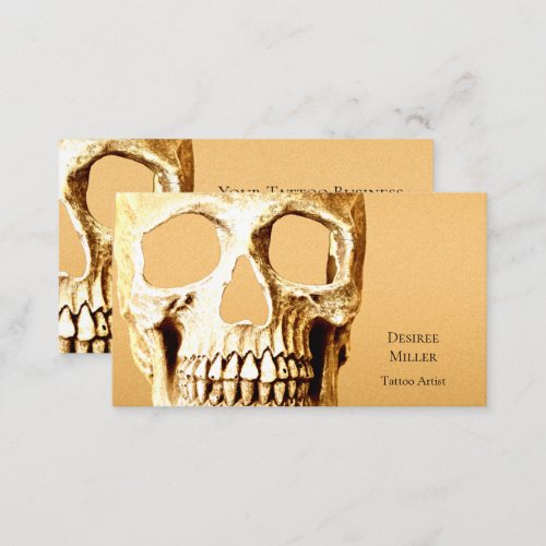 Gothic Skull Head Gold White Tattoo Shop Business Card
