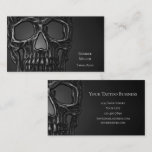 Gothic Skull Head Gray Metallic Tattoo Shop Business Card