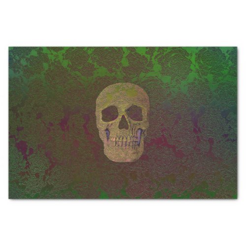 Gothic Skull Head Green Gold Burgundy Girly Floral Tissue Paper