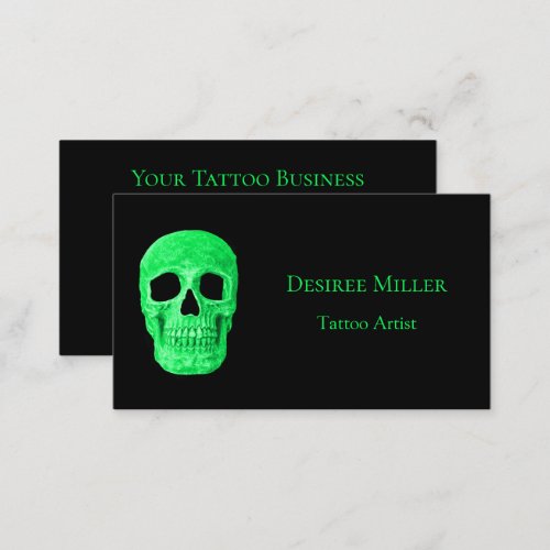 Gothic Skull Head Green Neon Black Tattoo Shop Business Card
