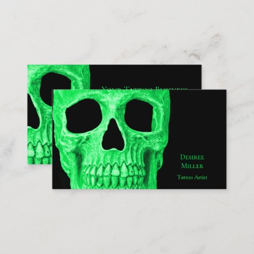 Gothic Skull Head Green Neon Black Tattoo Shop Business Card