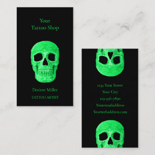 Gothic Skull Head Green Neon Black Tattoo Shop Business Card