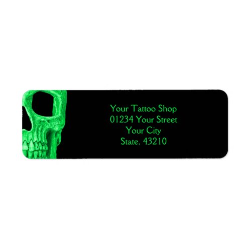 Gothic Skull Head Neon Green Black Tattoo Shop Label