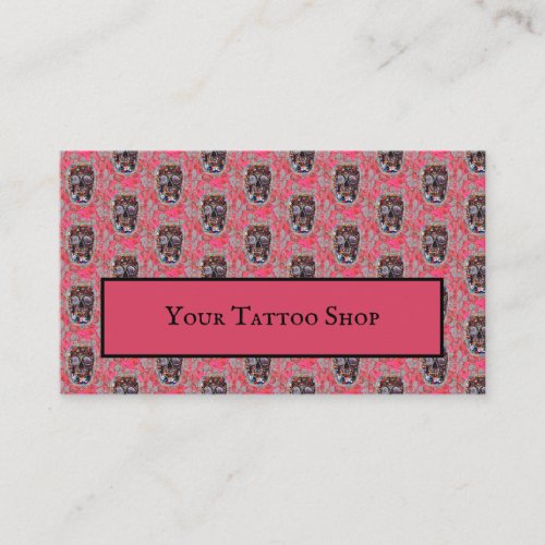 Gothic Skull Head Pattern Pink Balloon Tattoo Shop Business Card