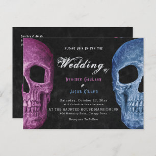 Gothic Skull Head Pink Blue Hallowedding Invitation Postcard