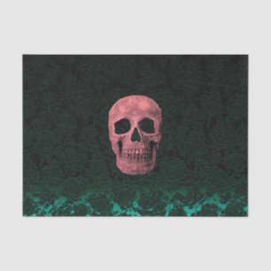 Gothic Skull Head Pink Dark Green Floral Tissue Paper