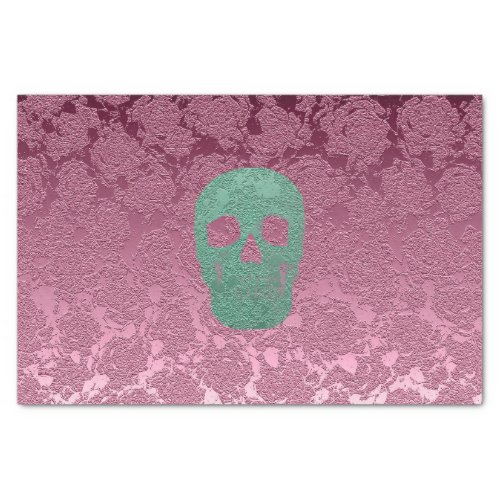 Gothic Skull Head Pink Green Girly Floral Design Tissue Paper