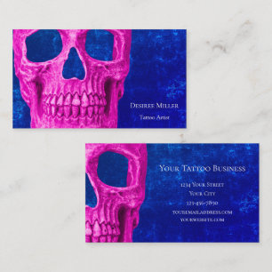 Gothic Skull Head Pink Royal Blue Tattoo Shop Business Card