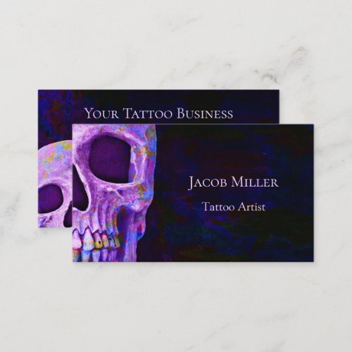 Gothic Skull Head Purple Blue Tattoo Shop Business Card