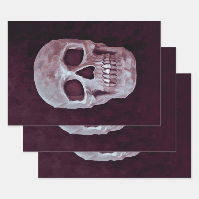 Gothic Skull Head Purple Cool Spooky Design Wrapping Paper Sheets (Set)