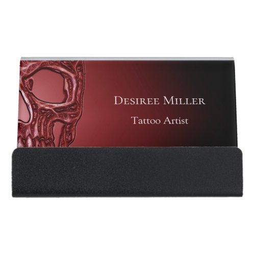 Gothic Skull Head Red Black Glowing Tattoo Shop Desk Business Card Holder