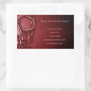 Gothic Skull Head Red Black Glowing Tattoo Shop Rectangular Sticker