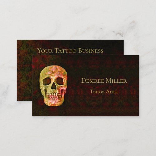 Gothic Skull Head Red Green Tattoo Shop Business Card